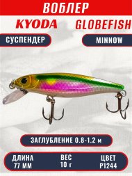Воблер KYODA Globefish Minnow-77SP, длина 7,7 см, вес 10.0 гр цвет P1244, заглубление 0,8-1,2 м