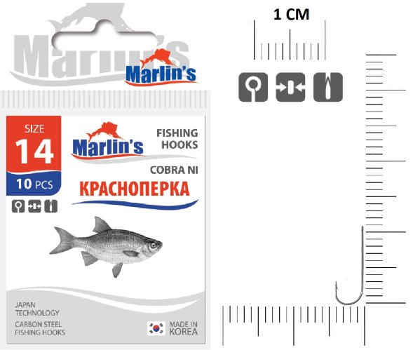 Крючок Marlin&#039;s Красноперка Cobra NI №14 10шт M1011NI-014